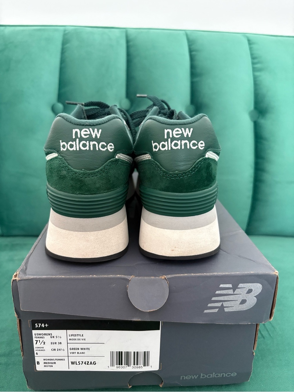 New Balance Women’s 574+ Platform Sneaker - Dark Green/White - Picture 4 of 7